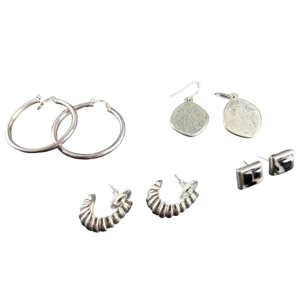 VINTAGE Jewelry- Silver Tone Hoop Shell Stud Dangle Earrings Lot of 4 Sets!
